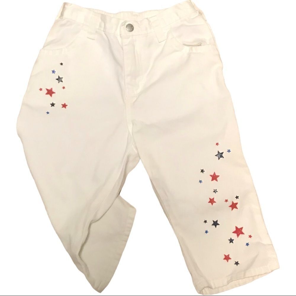 Osh Kosh Girl’s White Stars Jean Capris 4T Red White Blue Vintage Y2K